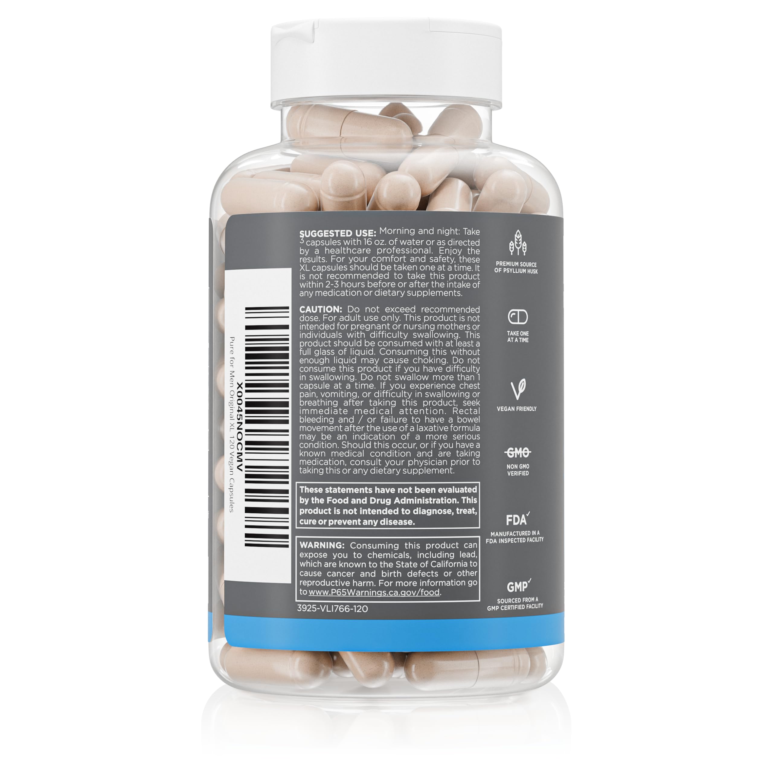 Pure for Men Stay Ready Fiber XL capsules close-up for easy daily use
