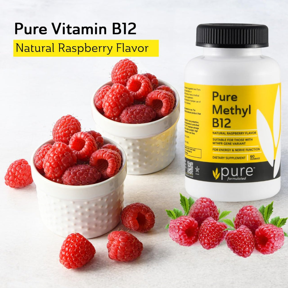 Pure Formulated Methyl B12 gummies gluten-free label for dietary compatibility