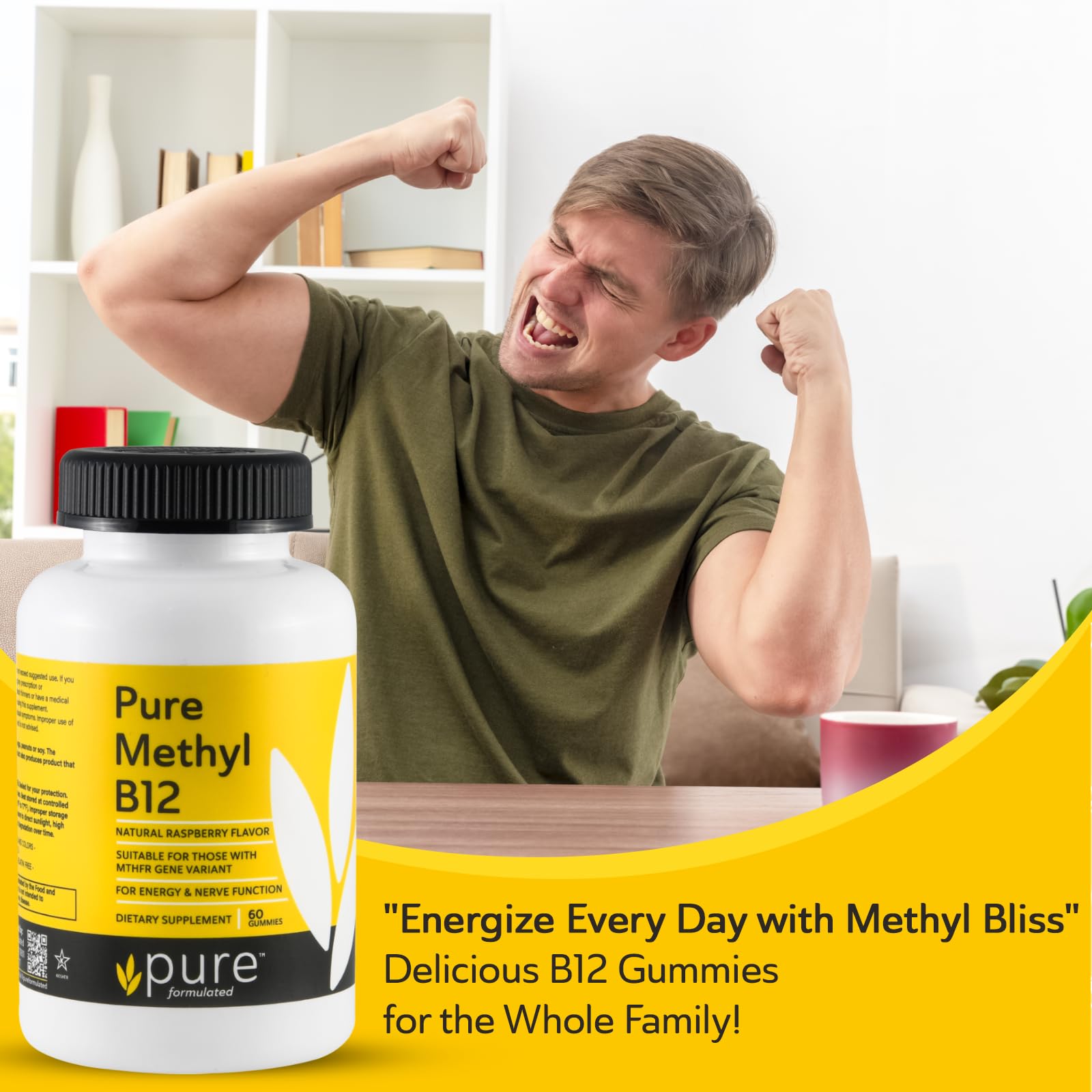 Pure Formulated Methyl B12 gummies kid enjoying a chew for family-friendly energy