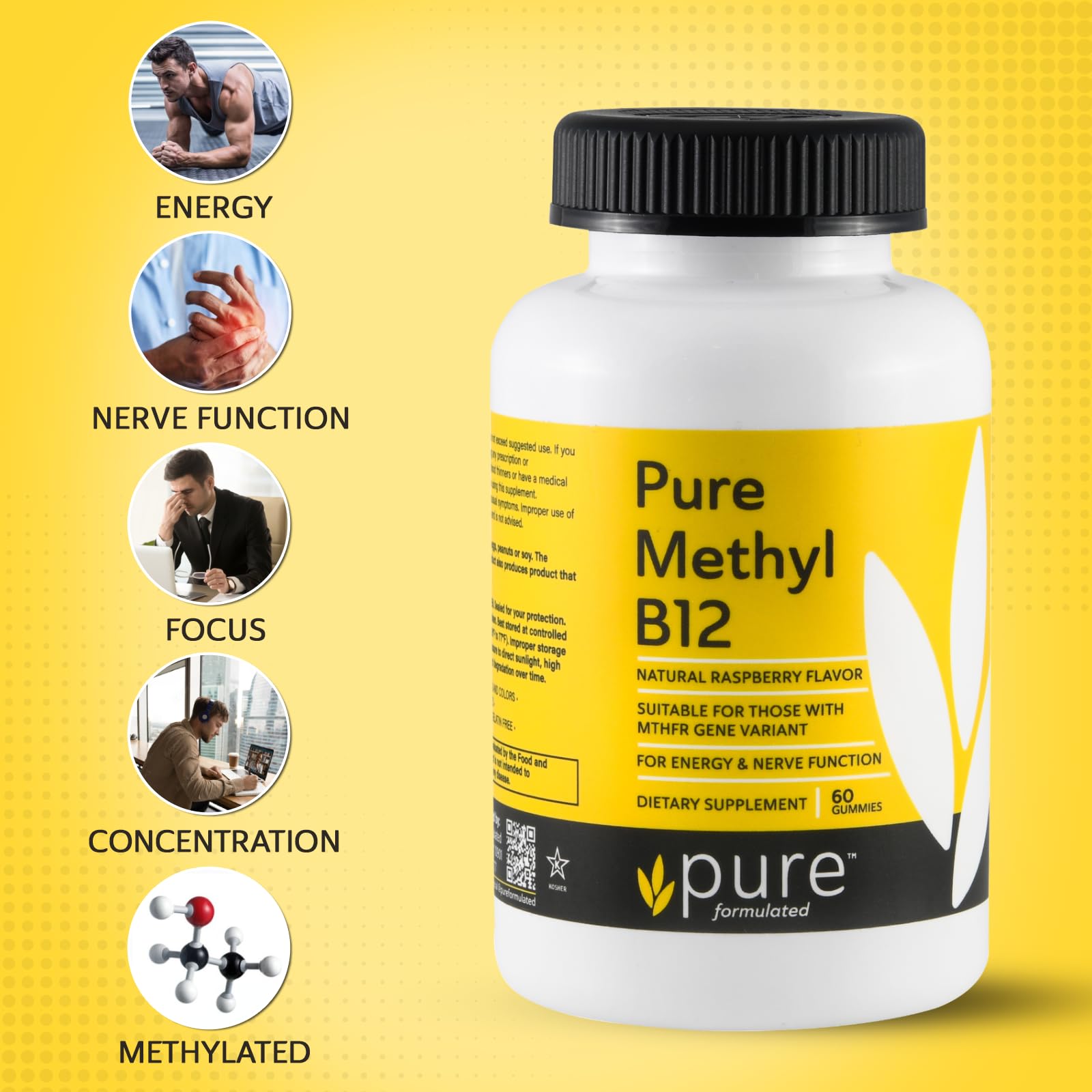 Pure Formulated Methyl B12 gummies kosher-certified seal for trusted dietary standards