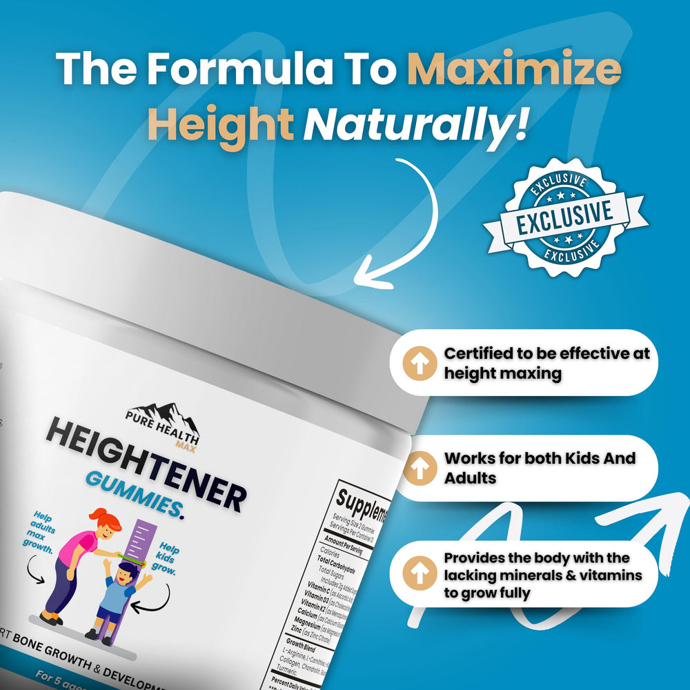Pure Health Max Heightener ingredients calcium zinc emphasize bone support.