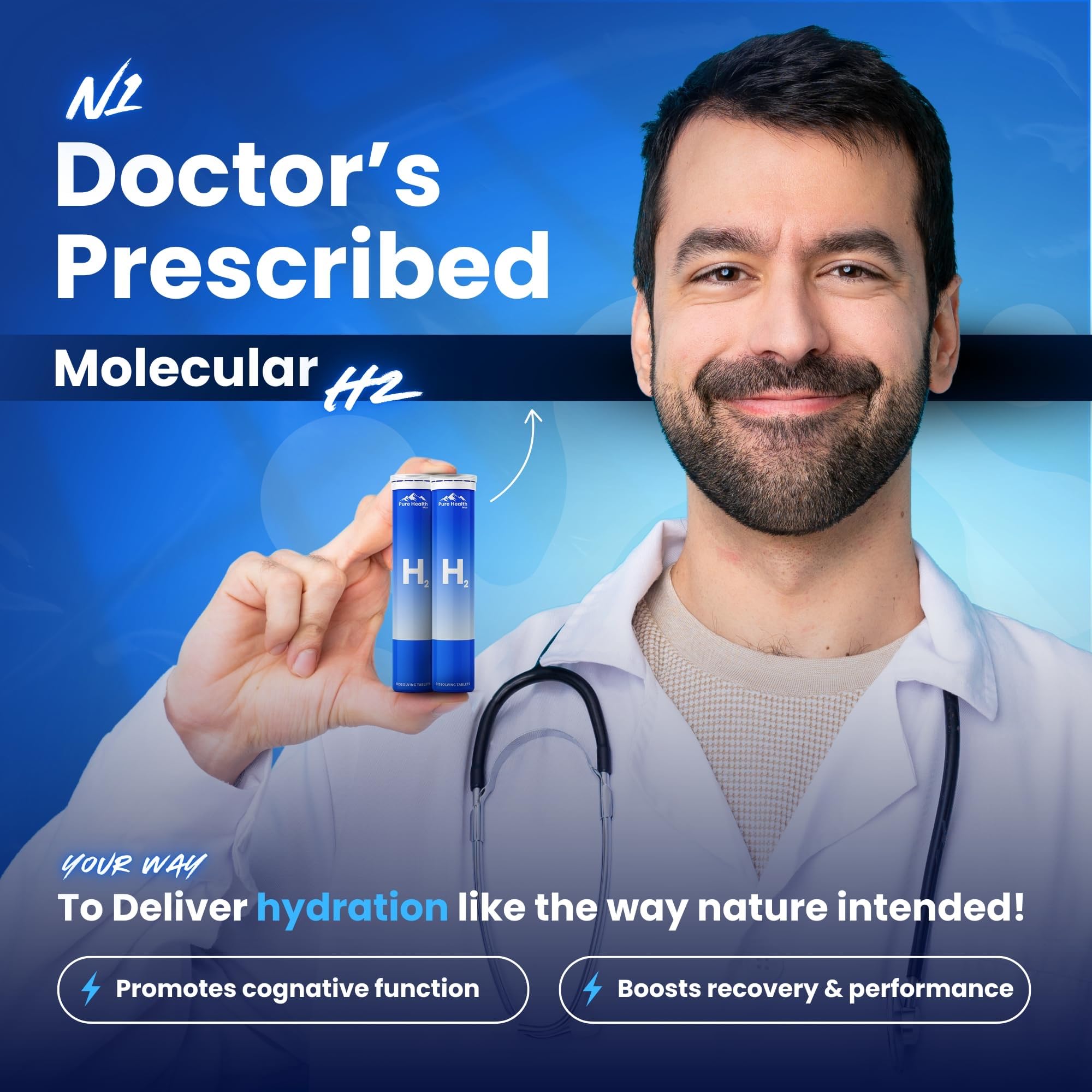 PHM tablets dissolving in water for crisp hydration and electrolytes.