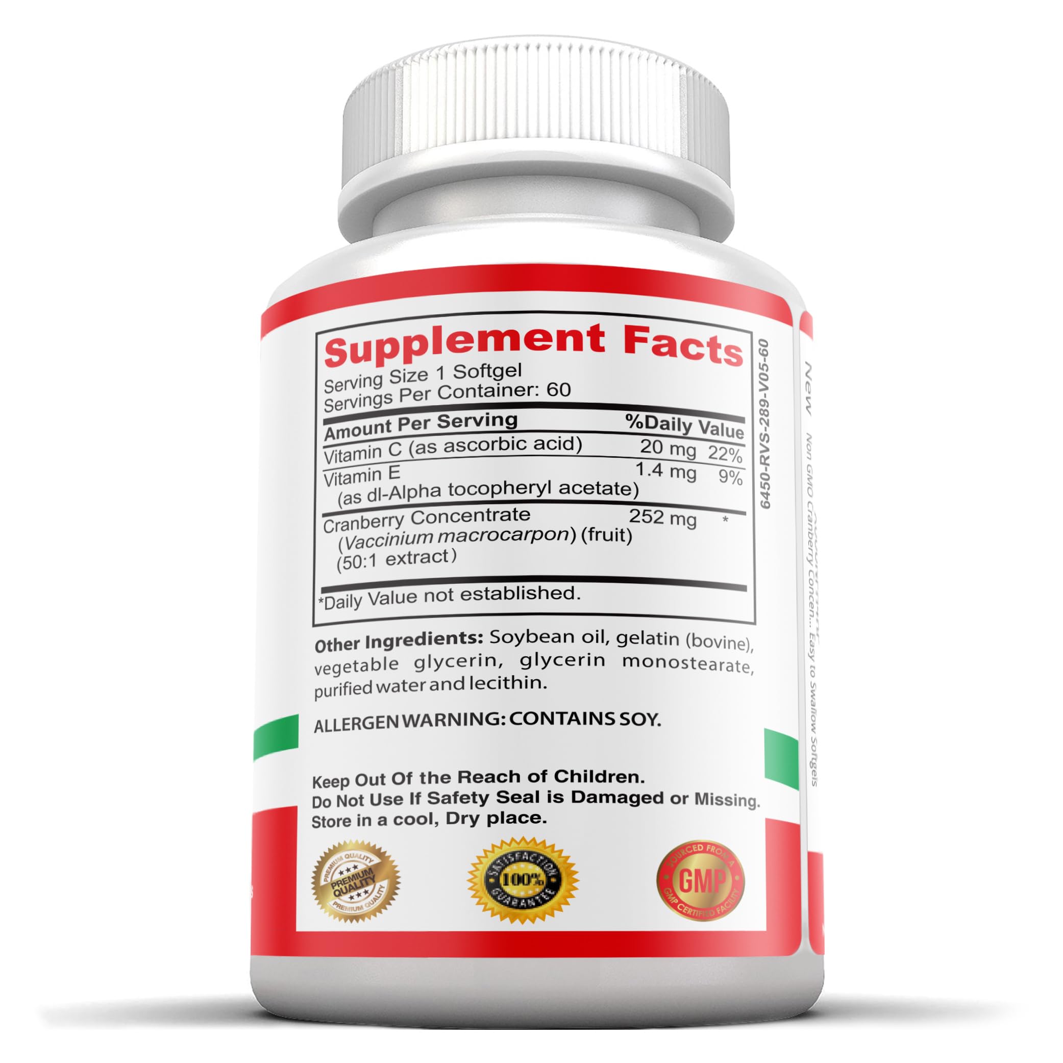 Pure Healthland cranberry bottle packaging emphasizes non-GMO and no sugar added