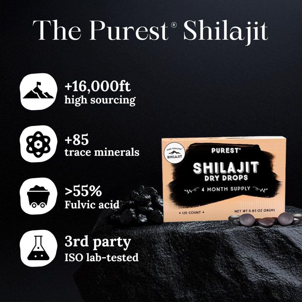 Pure Himalayan Shilajit Dry Drops on kitchen shelf for easy daily energy.