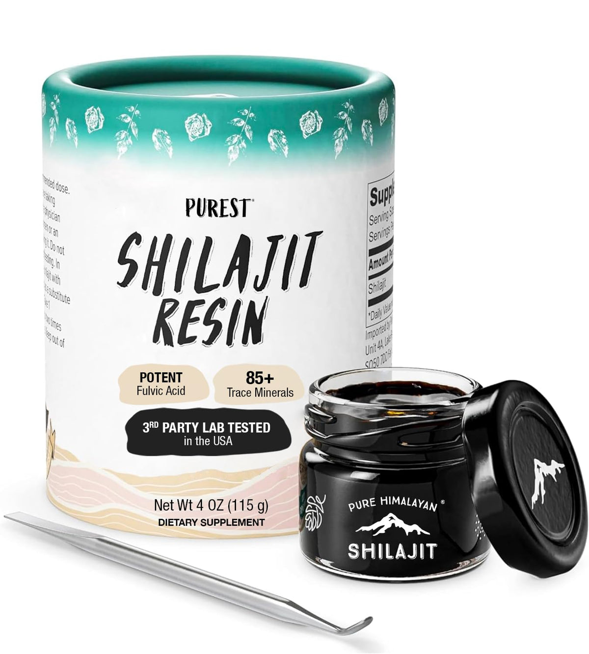 Pure Himalayan Shilajit resin jar close-up highlighting 85+ minerals for daily energy.