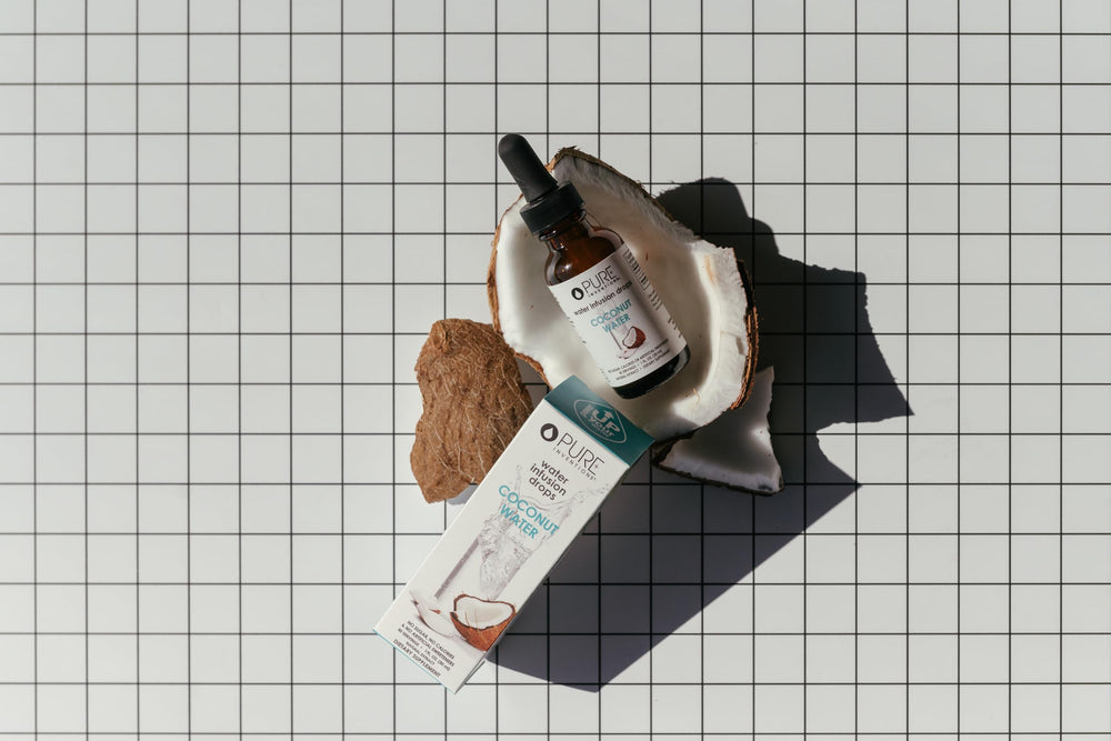 Flavor swatch shows tropical coconut notes for refreshing water.