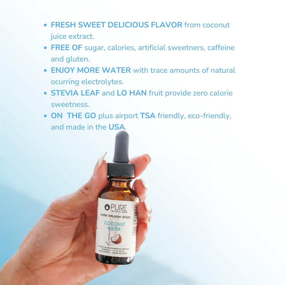 Close-up of ingredients: coconut juice extract and natural sweeteners.