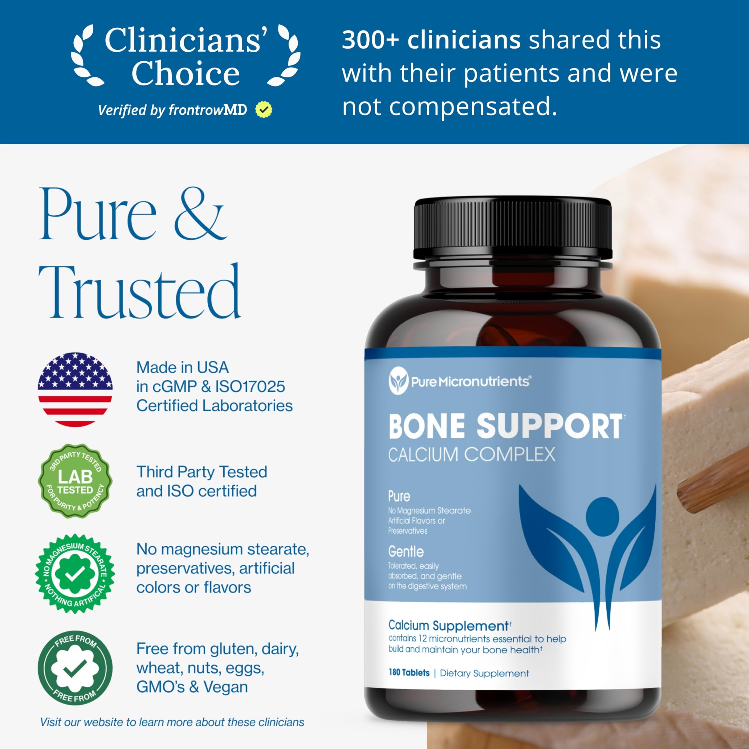 Pure Micronutrients bone support bottle back showing D3 and K2 ingredients