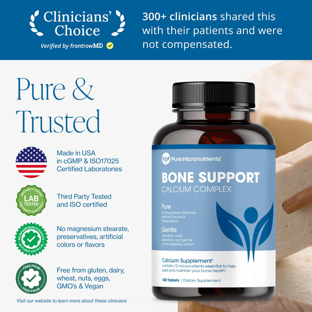 Pure Micronutrients bone support bottle back showing D3 and K2 ingredients