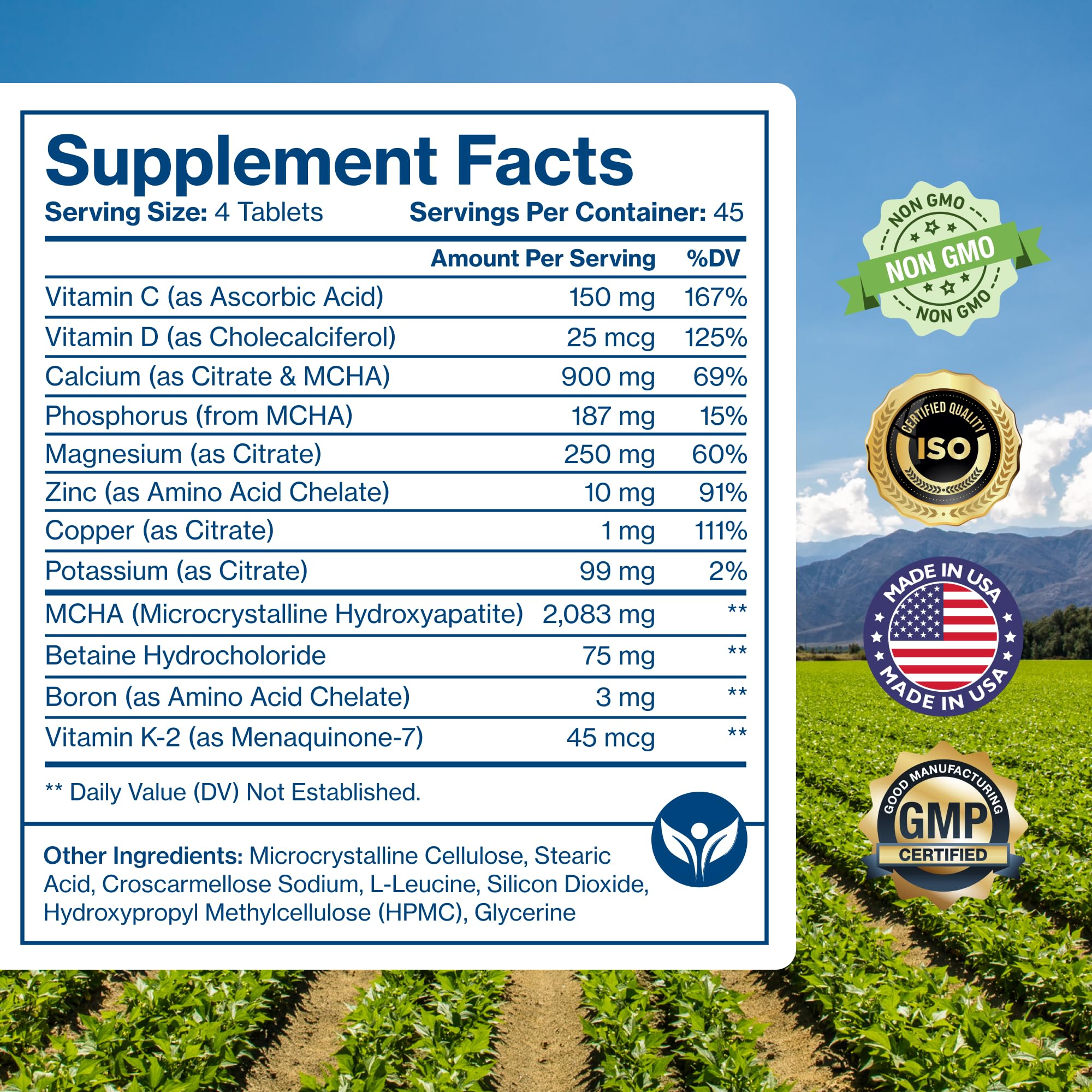 Pure Micronutrients bone support tablets on white background signaling clean formulation