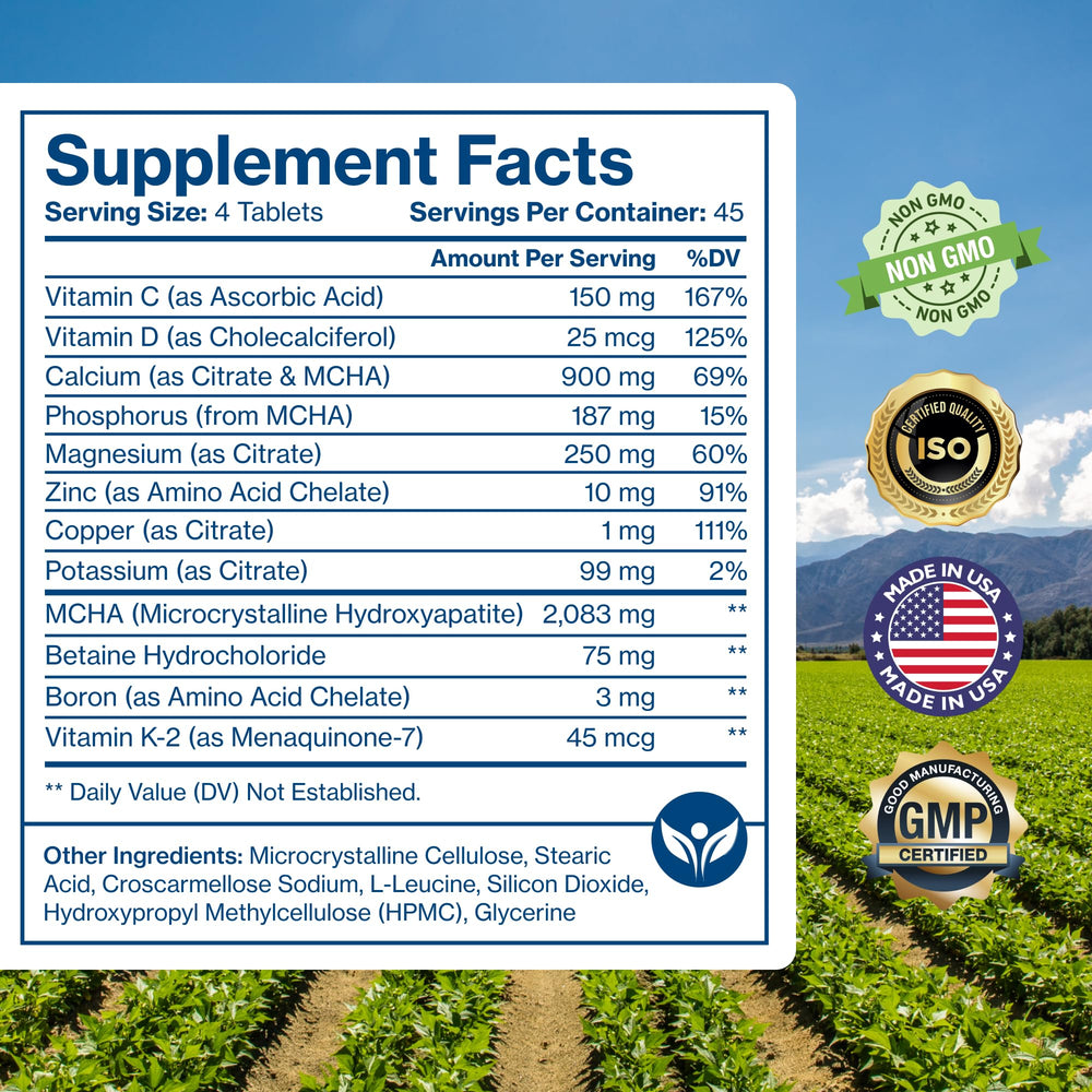 Pure Micronutrients bone support tablets on white background signaling clean formulation