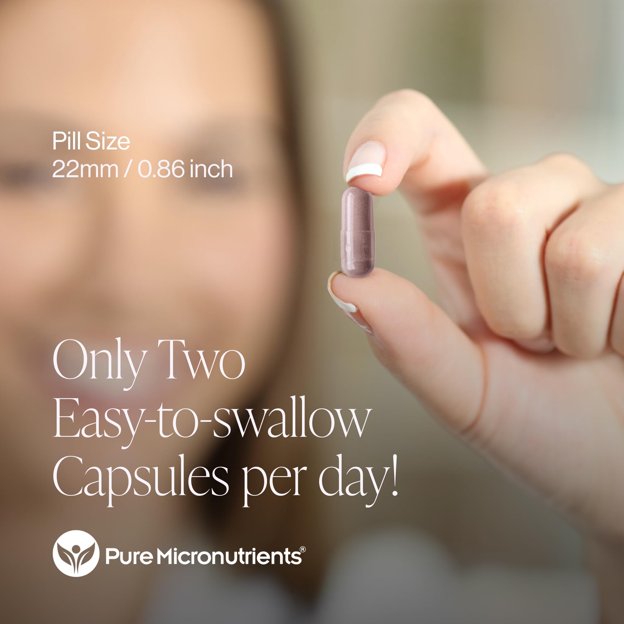 Pure Micronutrients bottle beside glass of water illustrating convenient daily use.