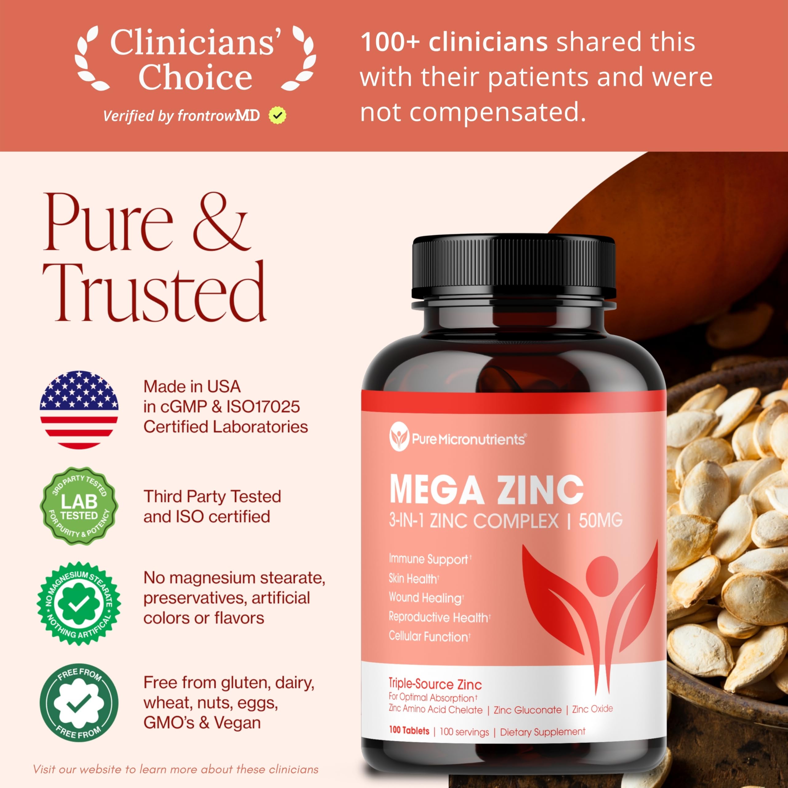 Pure Micronutrients Mega Zinc tablet on a clean surface for daily use.