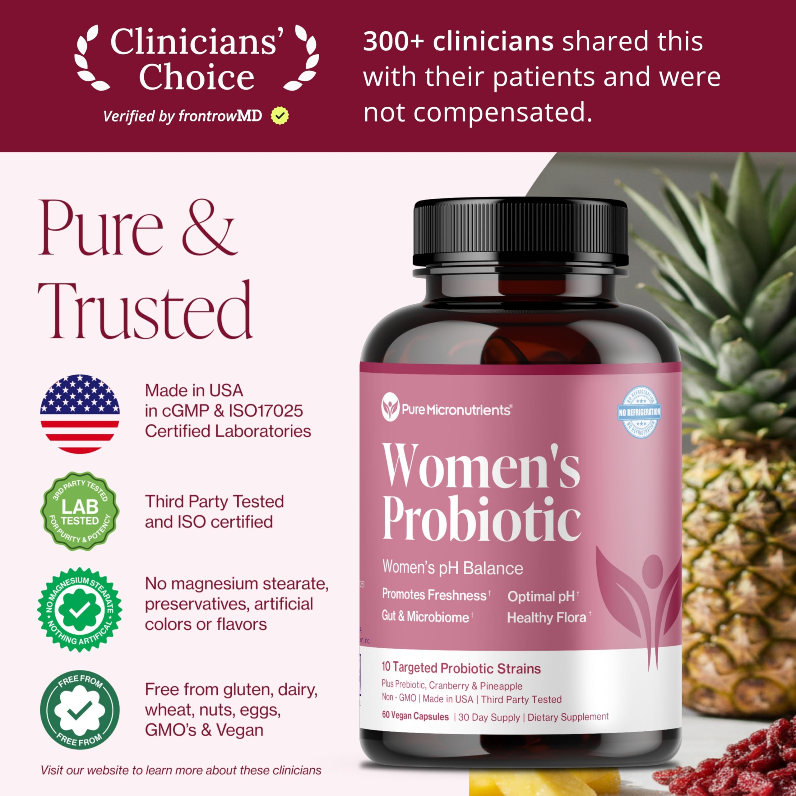Pure Micronutrients no refrigeration needed feature highlighted on label.