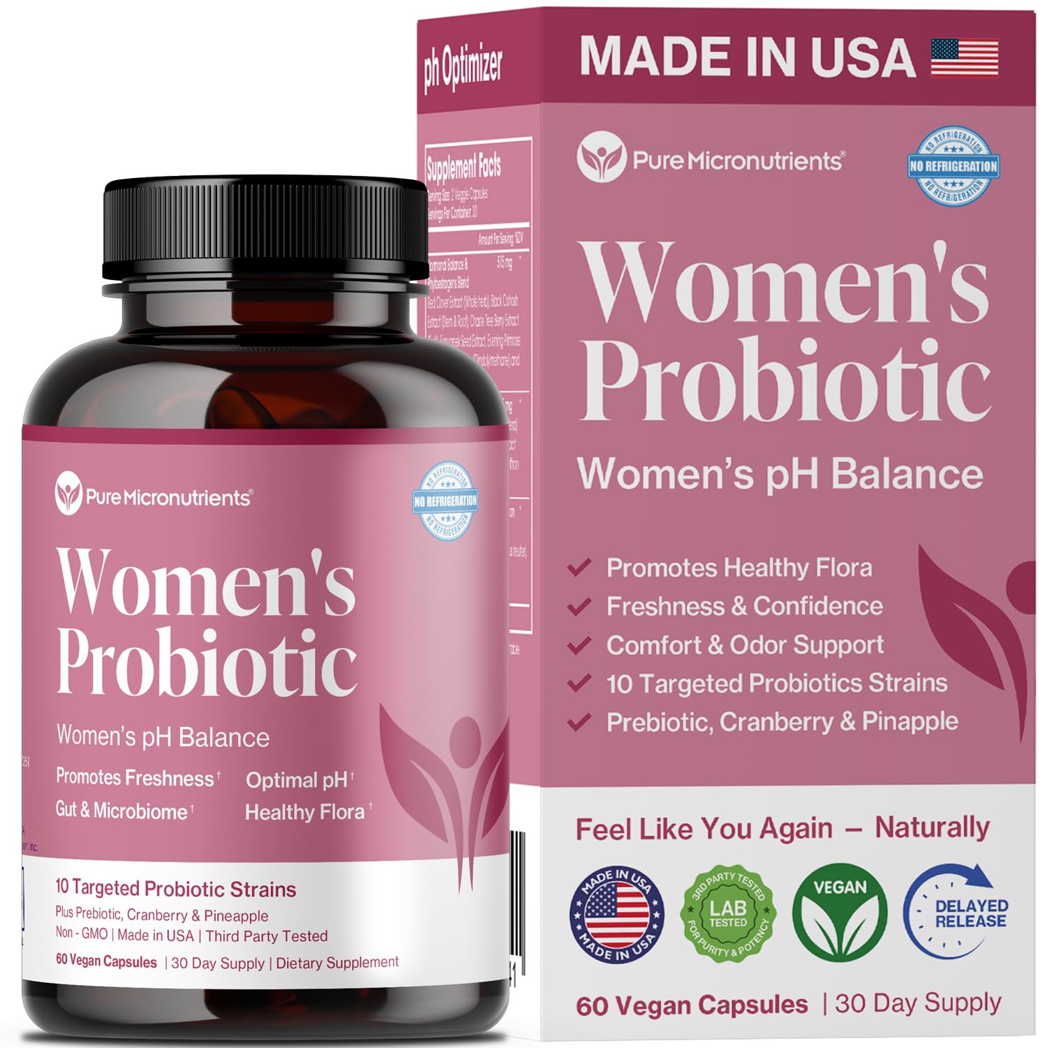 Pure Micronutrients pH Balance Vaginal Probiotics bottle for daily use.