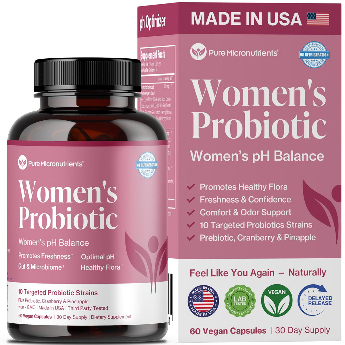 Pure Micronutrients pH Balance Vaginal Probiotics bottle for daily use.