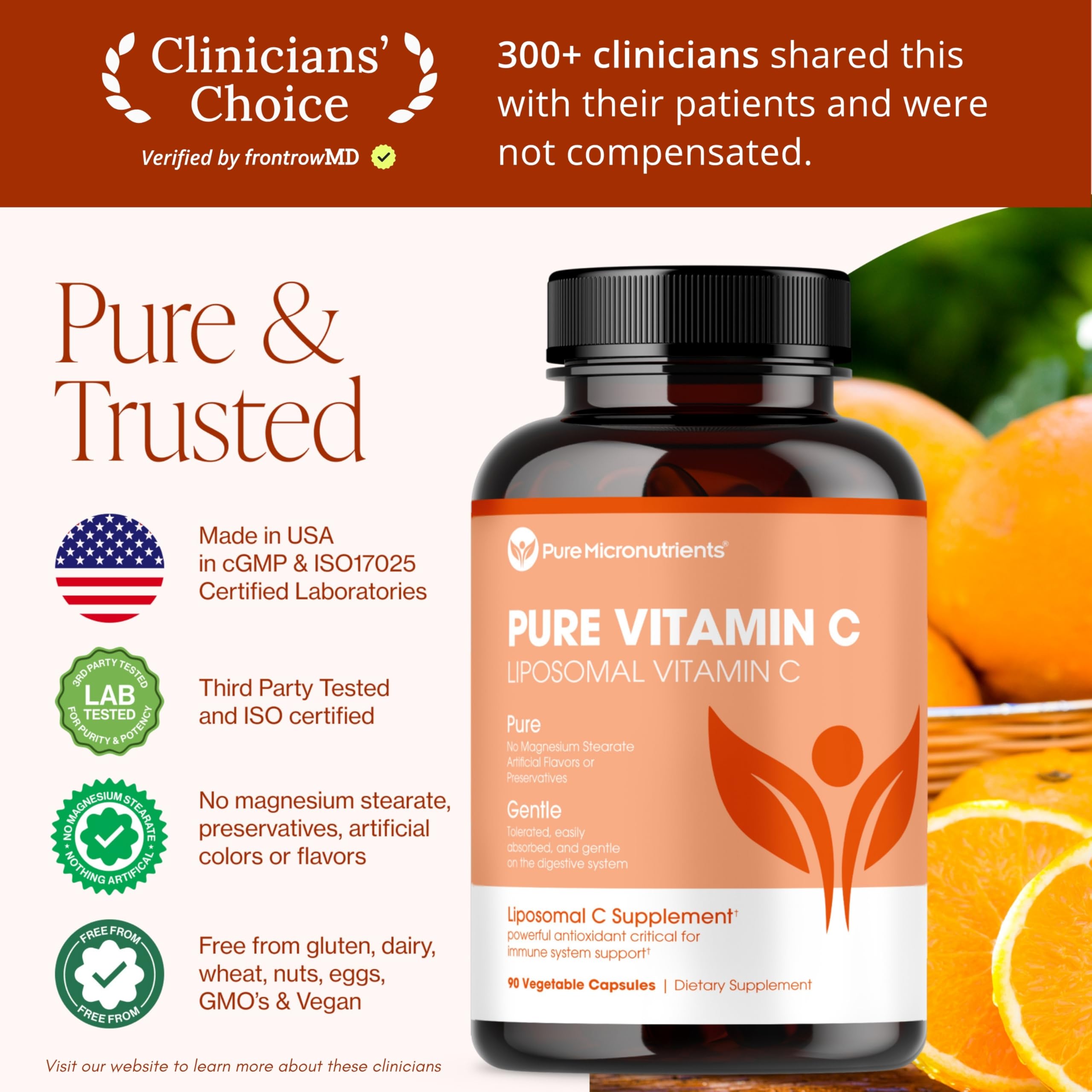 Capsules inside view of Pure Liposomal Vitamin C highlighting convenient daily dosage