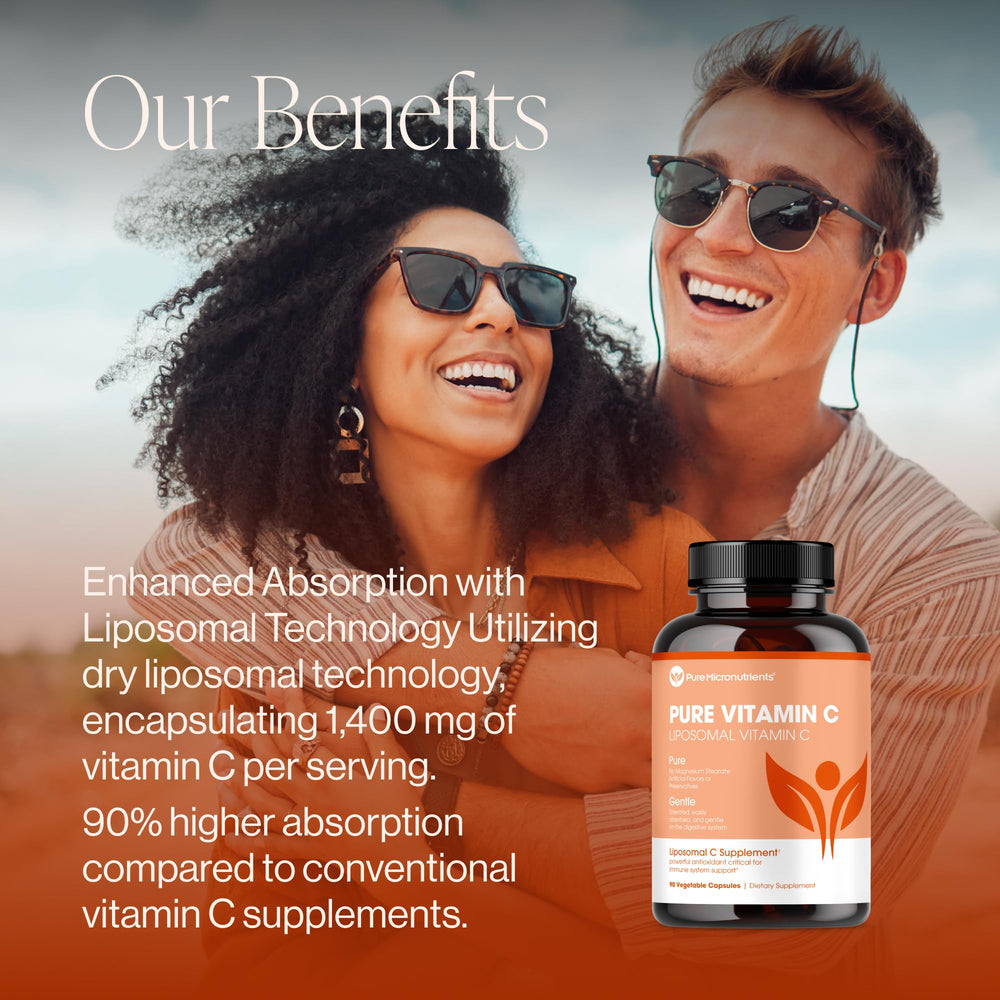 Pure Liposomal Vitamin C label close-up emphasizing purity and third-party testing