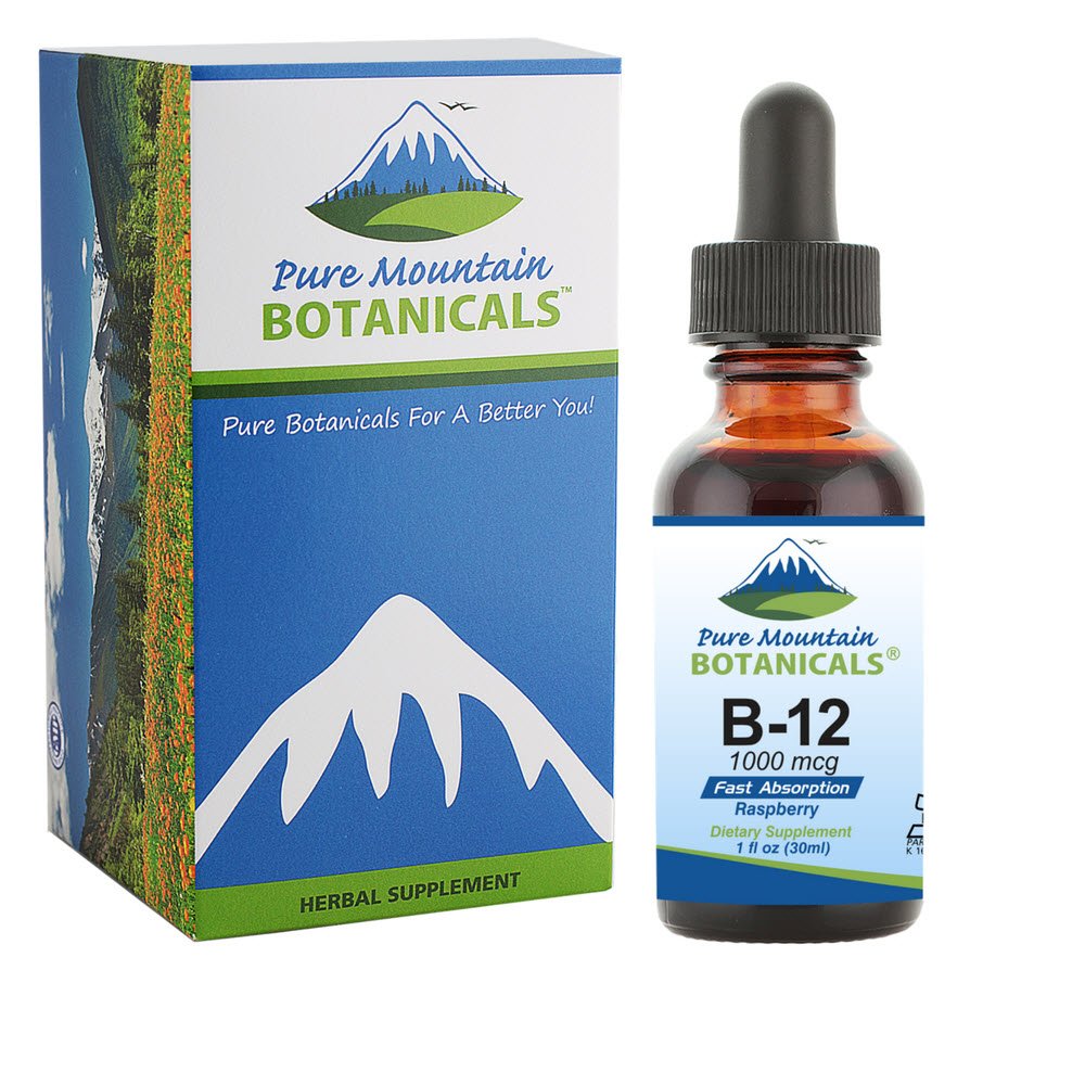 Pure Mountain Botanicals B12 drops natural berry flavor enhances taste during routine.
