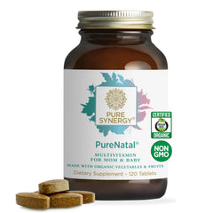 PureNatal Prenatal bottle front view supports a simple vegan organic daily routine