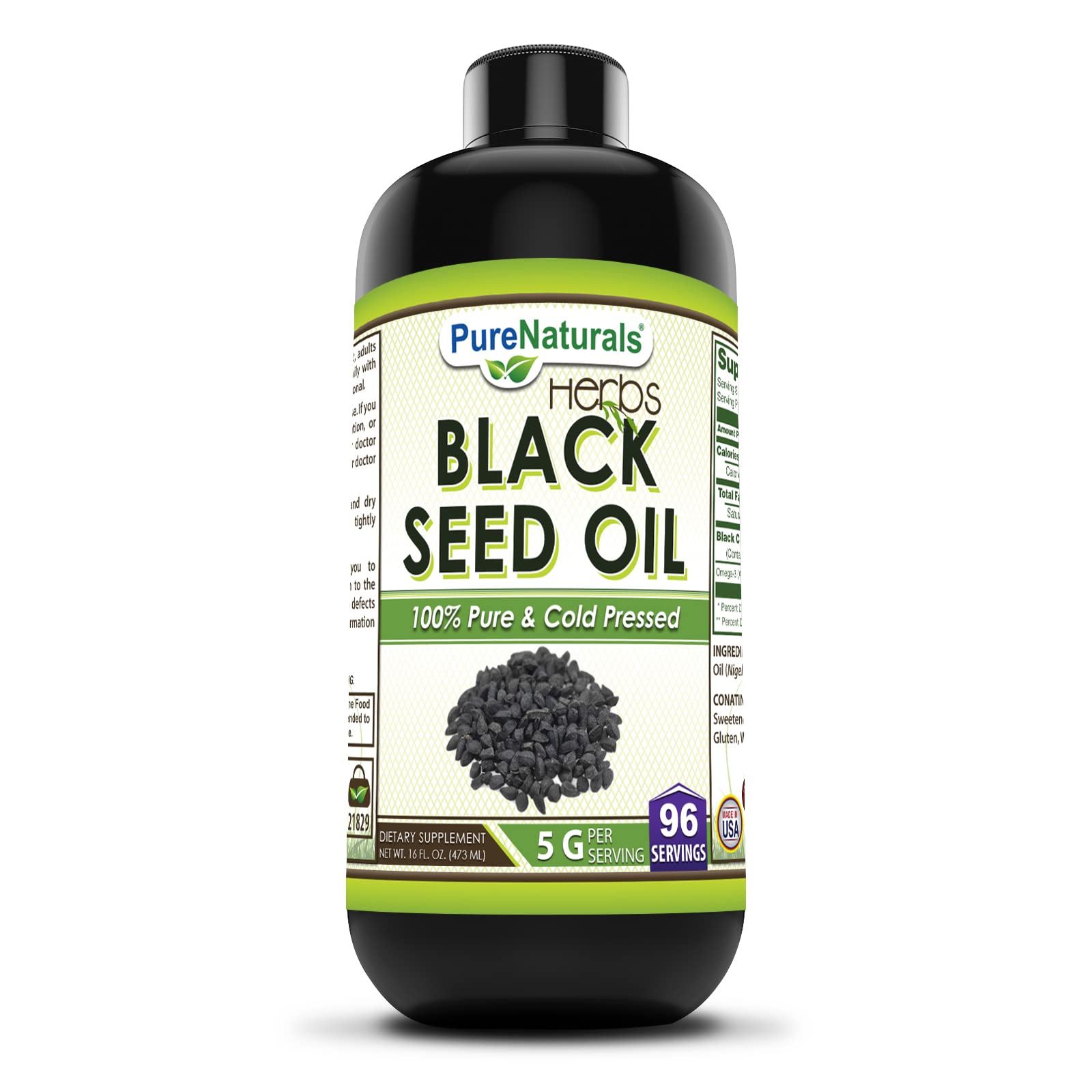 Pure Naturals Black Seed Oil bottle for daily wellness support in a 16 oz container.