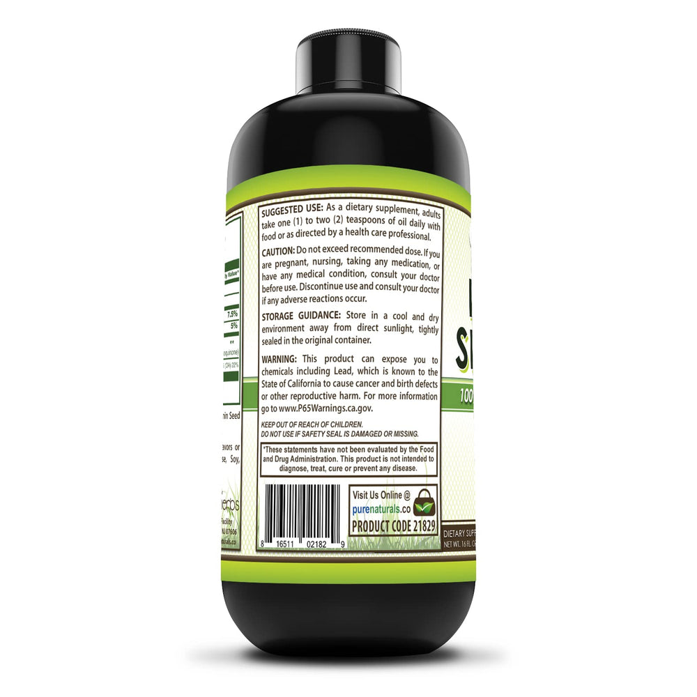 Pure Naturals Black Seed Oil label close-up showing GMP and Non-GMO certification.