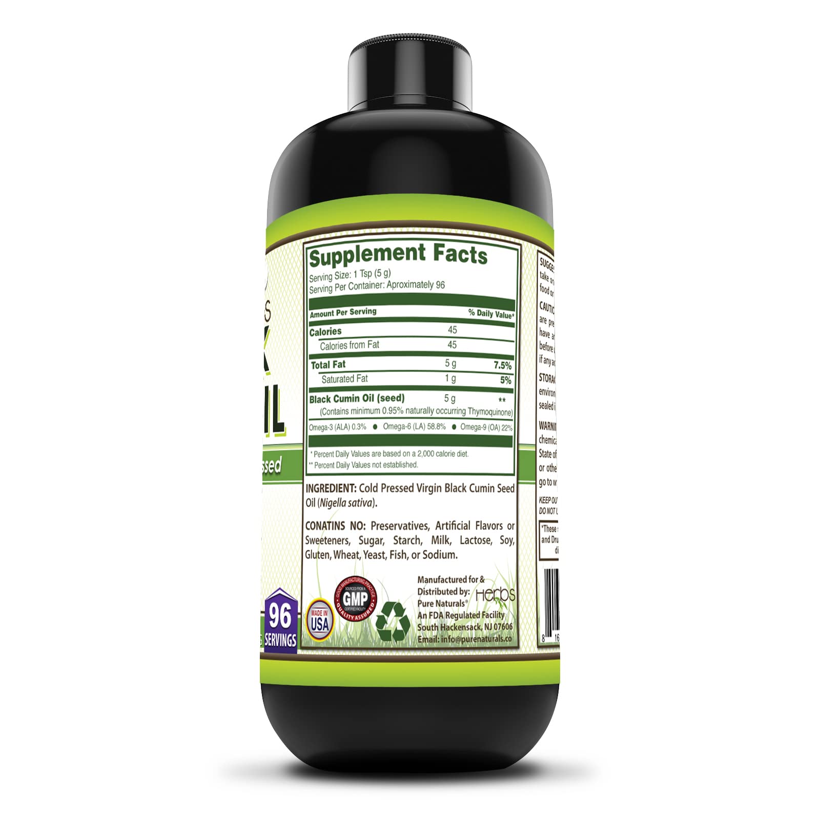 Pure Naturals Black Seed Oil pour reveals rich golden oil texture.
