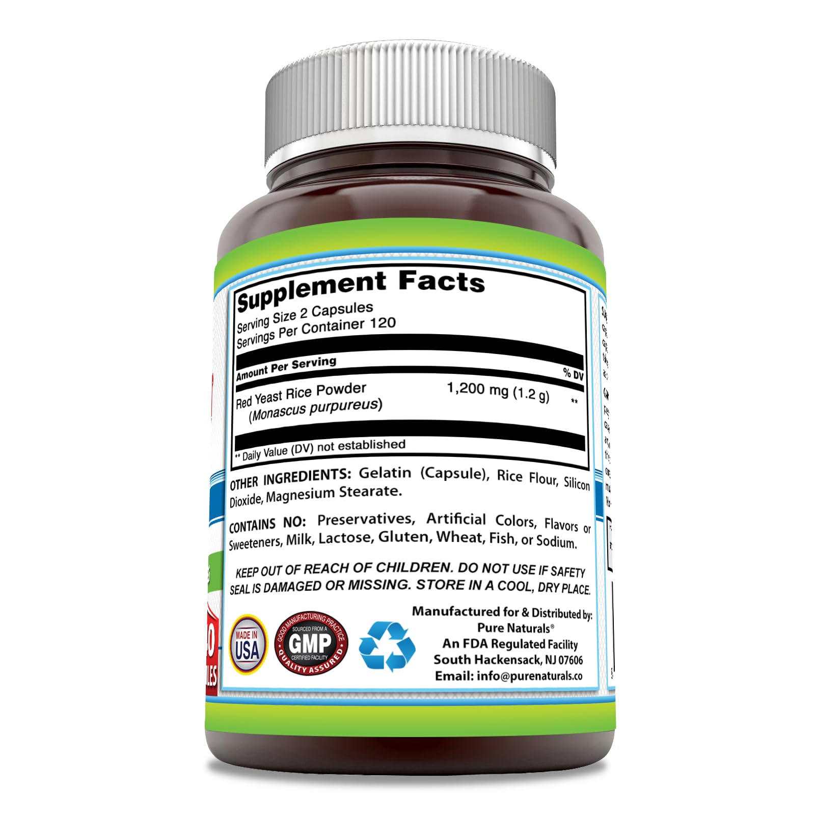 Pure Naturals Red Yeast Rice capsules displayed for daily supplement routine