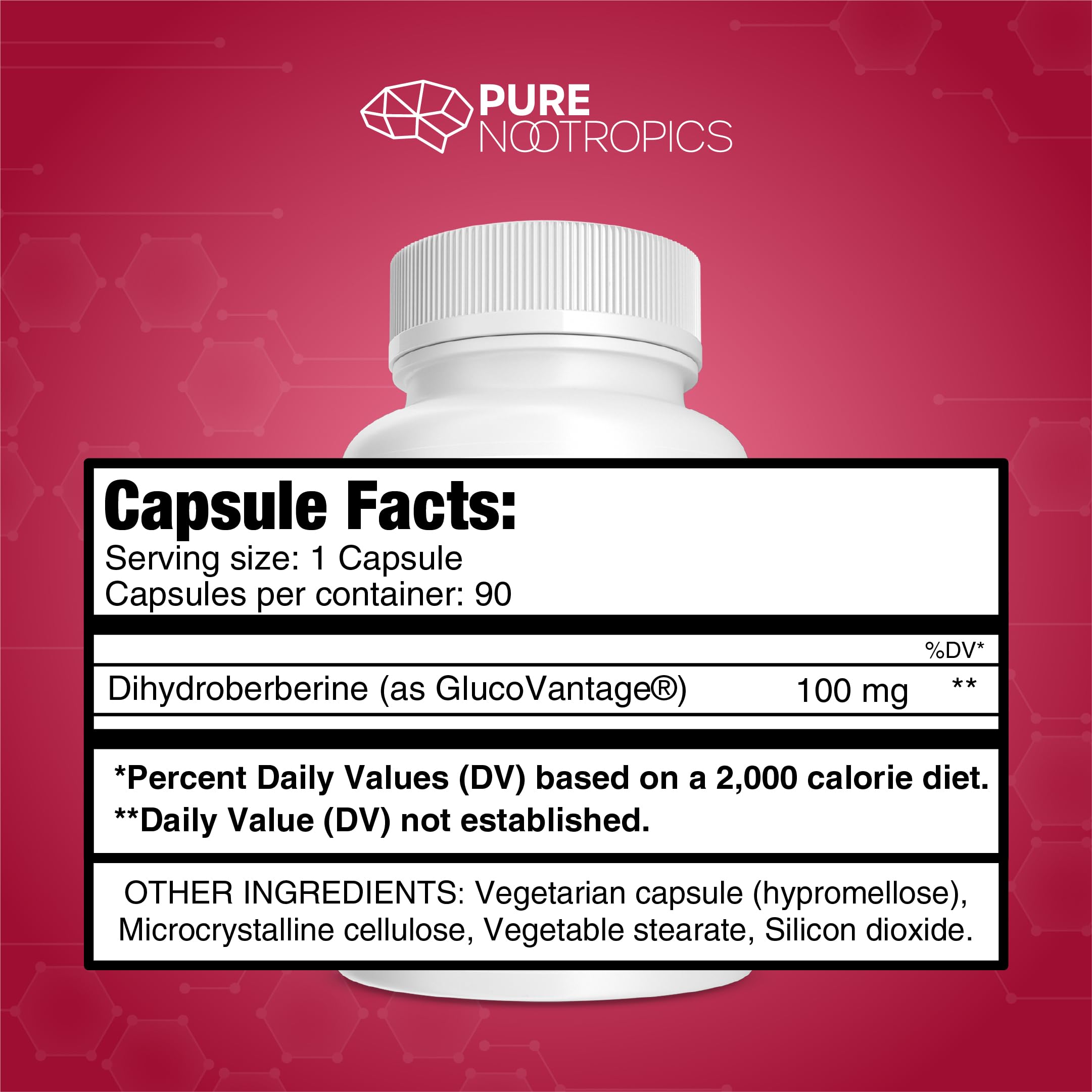 Capsule tray with 90-count packaging and clear dosage information.