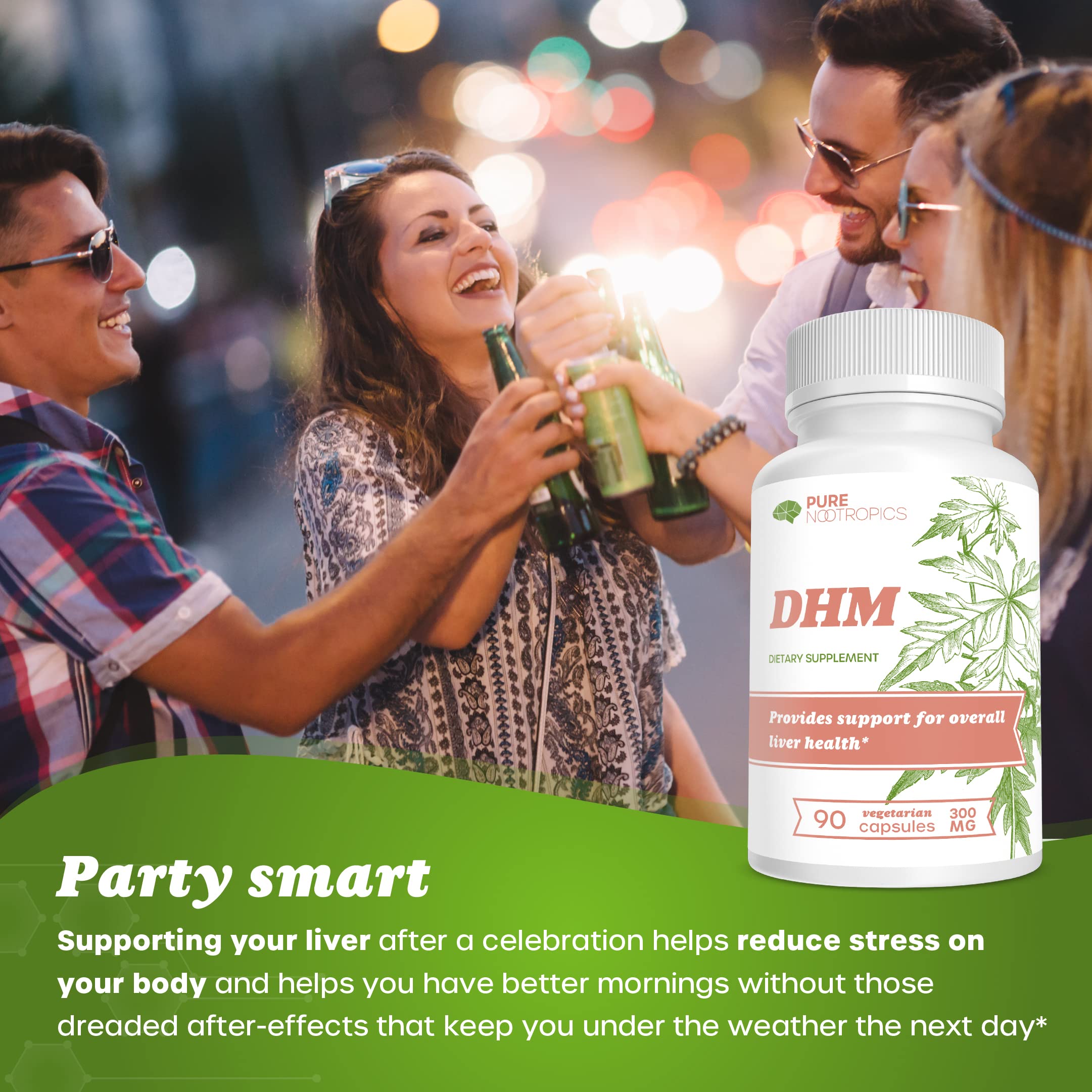 Pure Nootropics DHM label detail emphasizes U.S.-made quality.