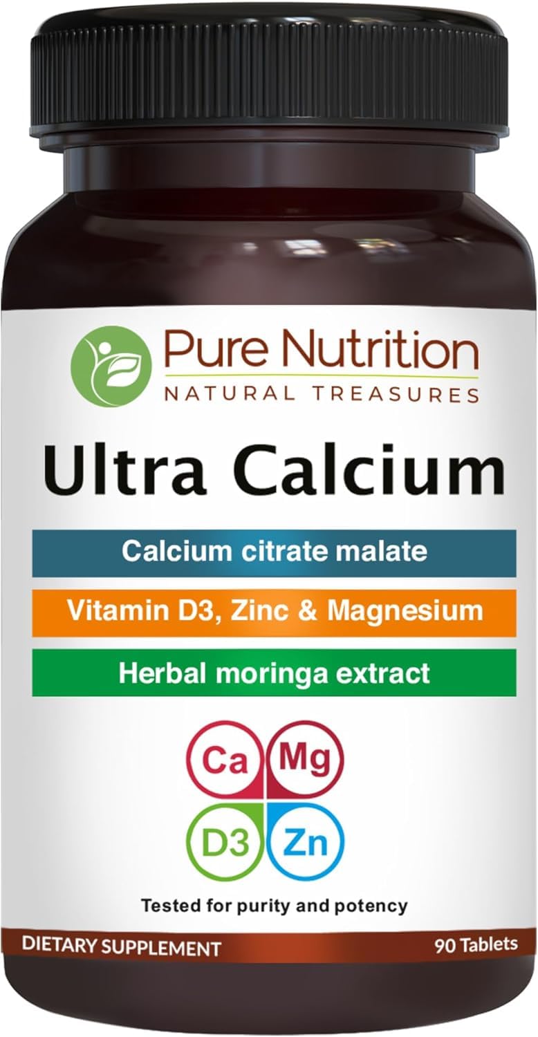 Pure Nutrition Ultra Calcium bottle front showing 90 tablets for daily calcium support