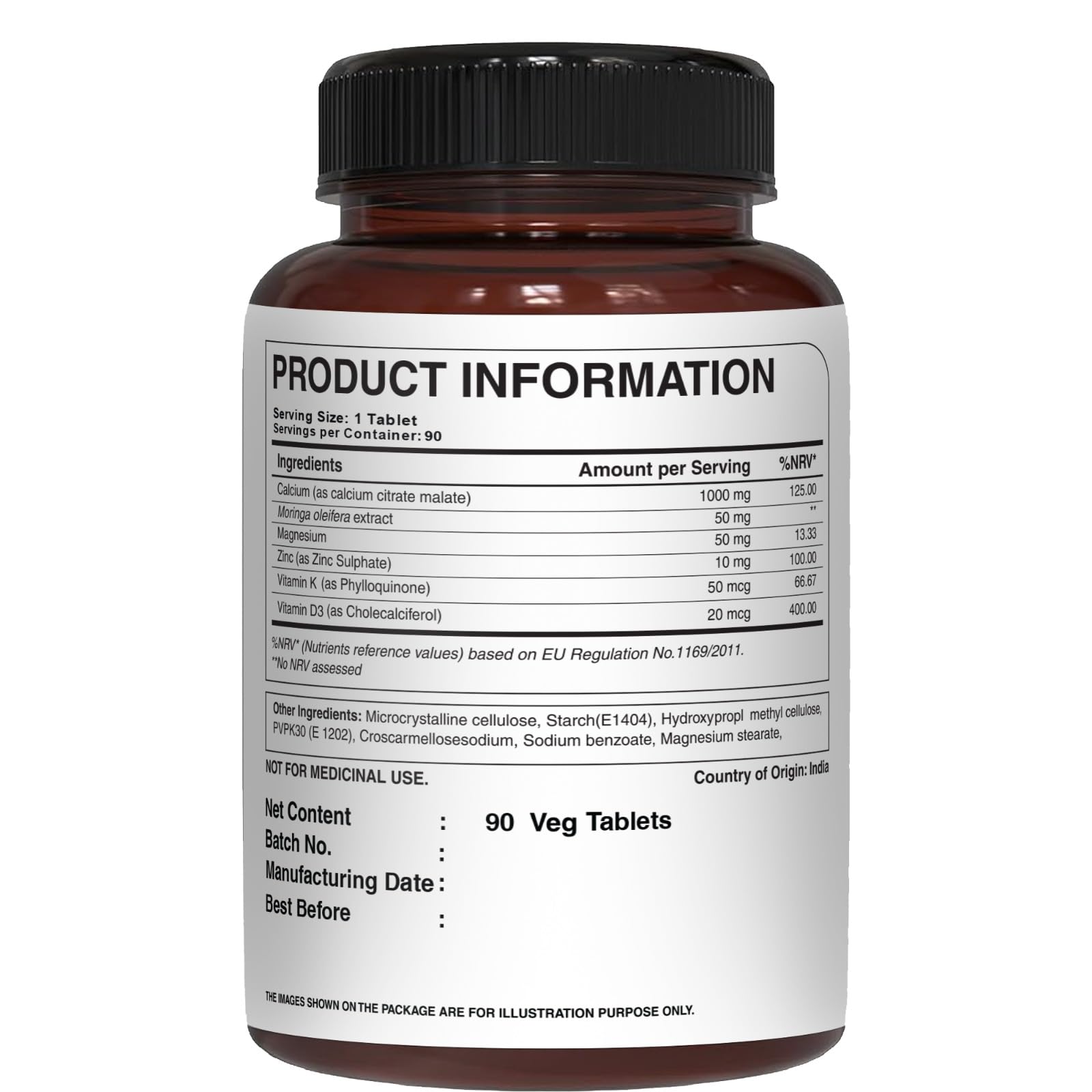 Pure Nutrition Ultra Calcium bottle shown beside magnesium and zinc supplements