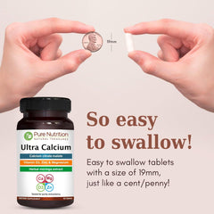 Pure Nutrition Ultra Calcium tablets close-up emphasizing calcium citrate malate content