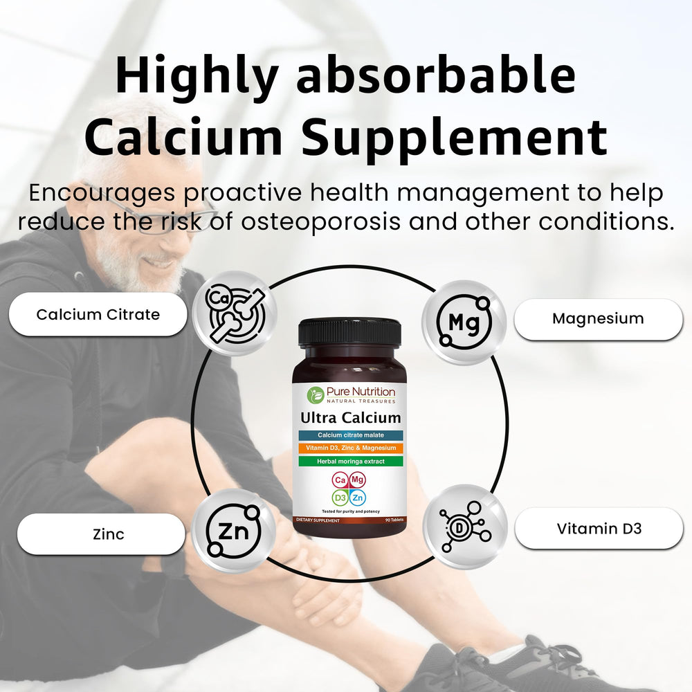 Pure Nutrition Ultra Calcium label confirms vegetarian and non-GMO ingredients