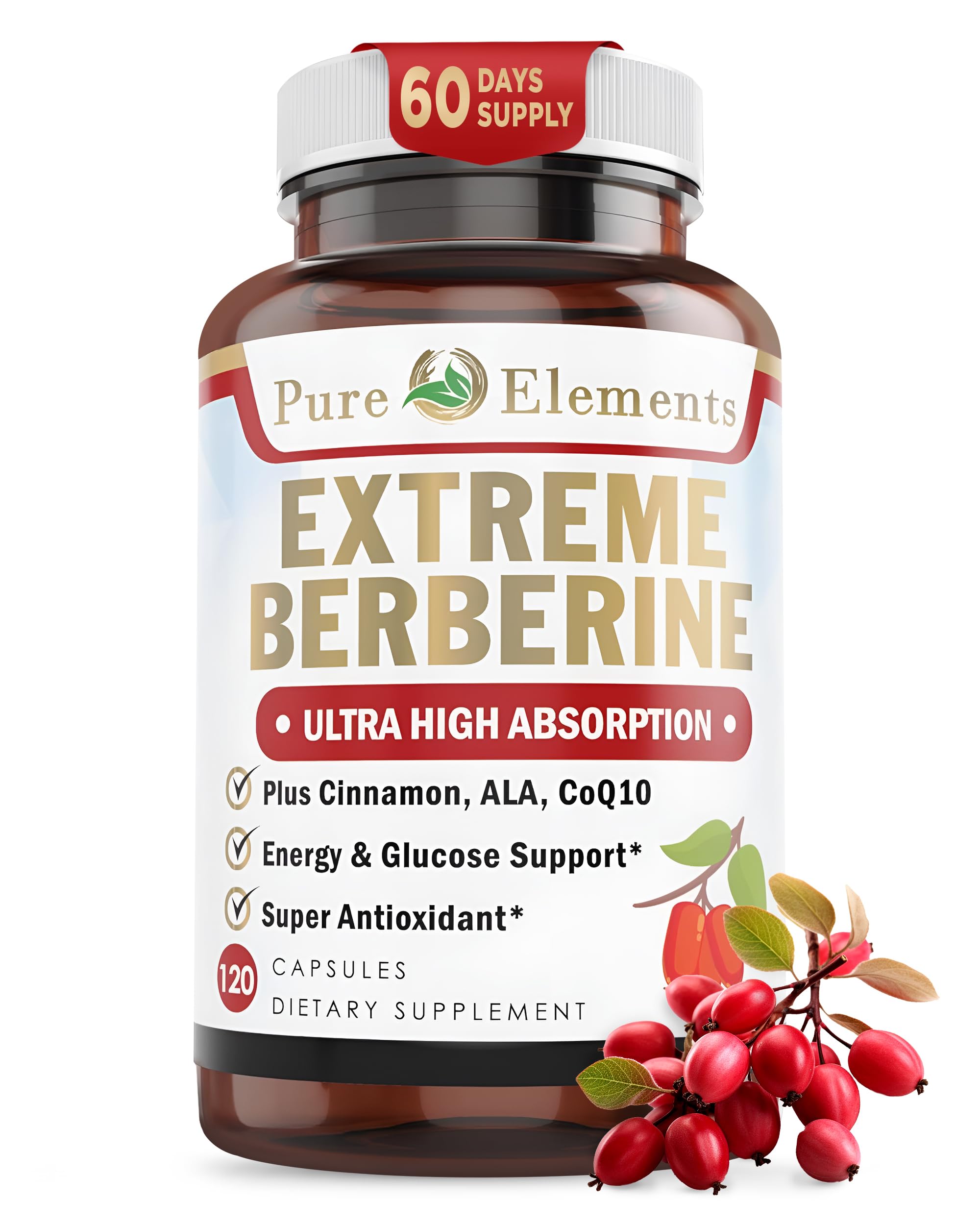 Pure Organic Elements Extreme Berberine Plus bottle for blood sugar support potential.