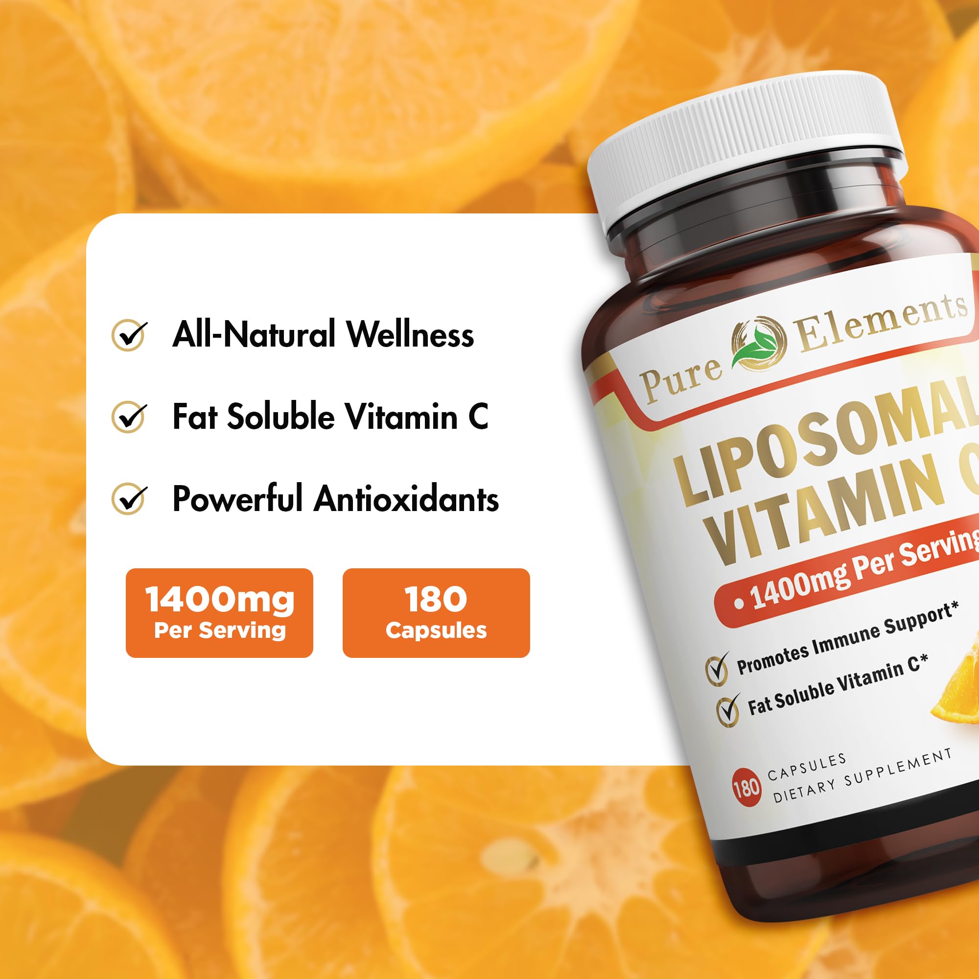 Pure Organic Elements liposomal vitamin C bottle nutrition panel closeup with clear ingredients