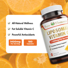 Pure Organic Elements liposomal vitamin C bottle nutrition panel closeup with clear ingredients