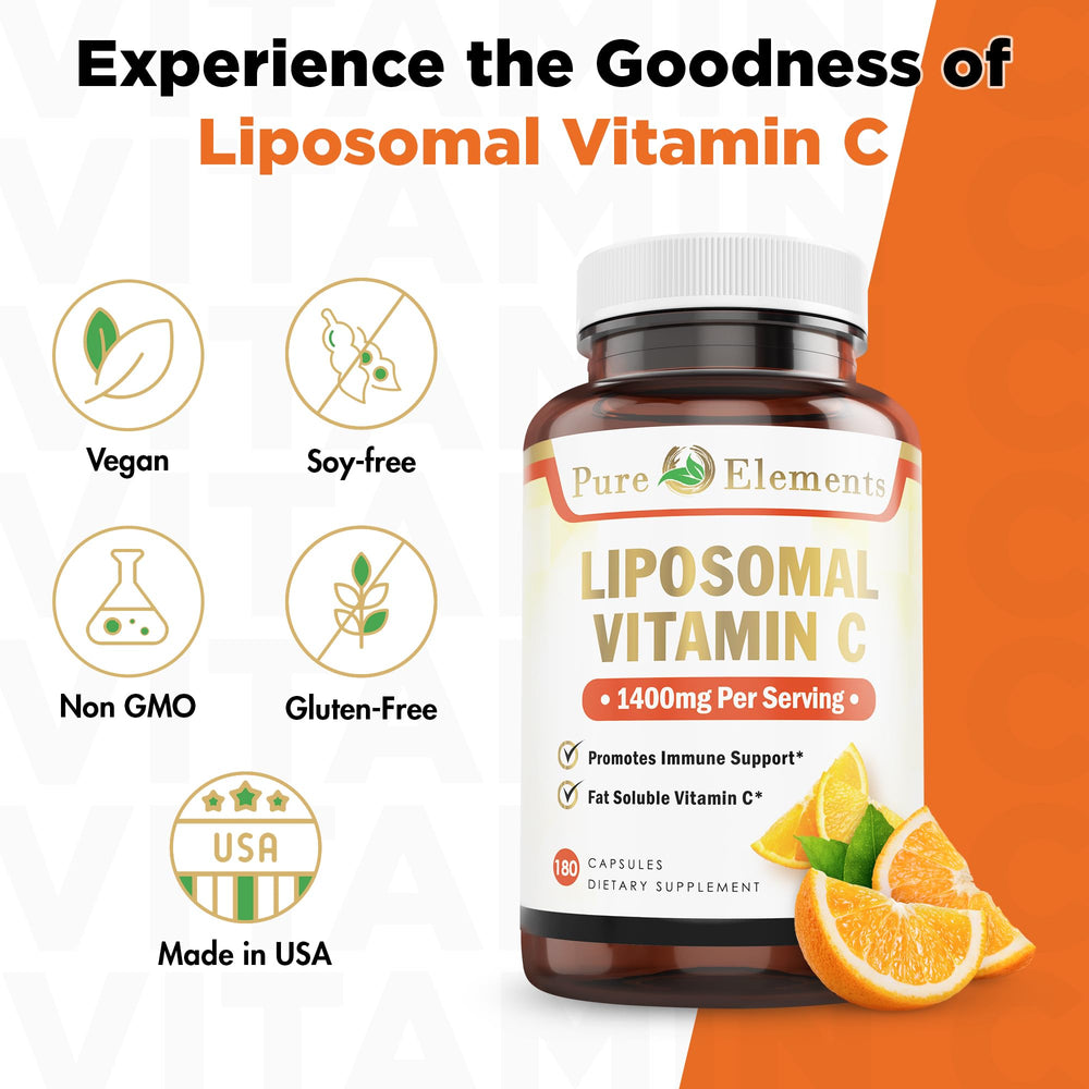Pure Organic Elements liposomal vitamin C bottle top with clean cap design