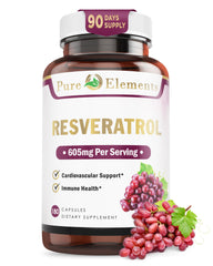 Pure Organic Elements Resveratrol bottle shows a high-strength antioxidant blend.