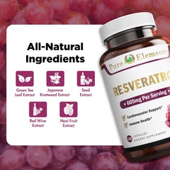 Pure Organic Elements Resveratrol bottle label featuring grape seed extract.