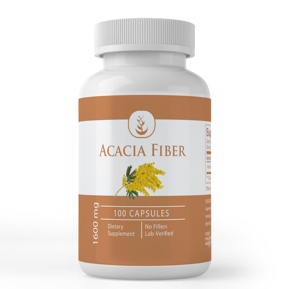 PURE ORIGINAL INGREDIENTS Acacia Fiber Capsules bottle front shows pure, additive-free formula.
