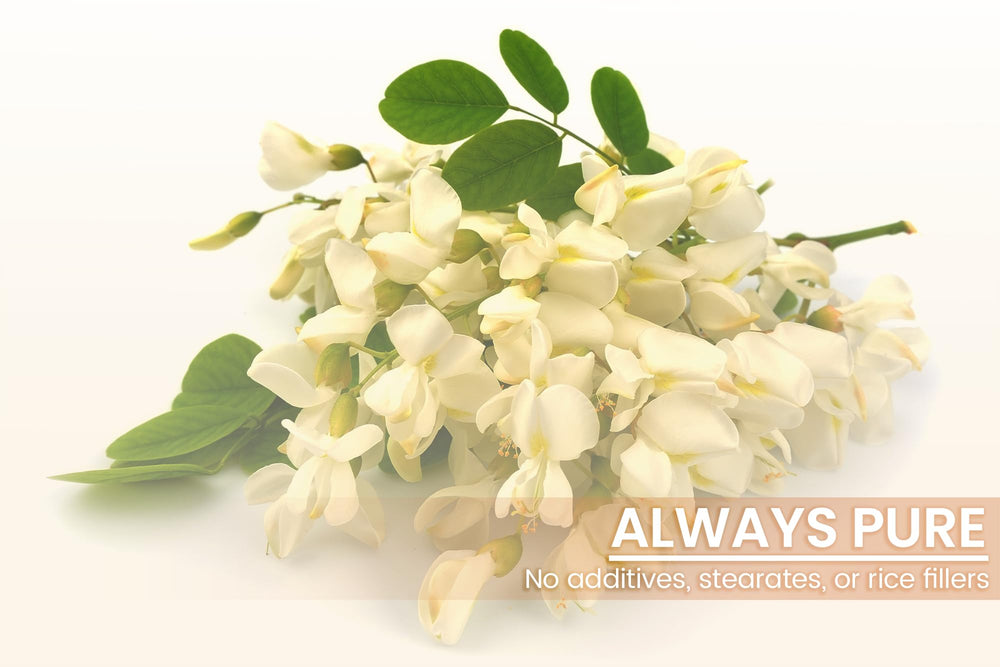 PURE ORIGINAL INGREDIENTS Acacia Fiber Capsules cap and bottle shown for daily use.