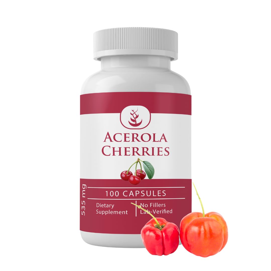 Packaging label indicates Utah, USA manufacturing of Pure Original Ingredients Acerola Cherry.