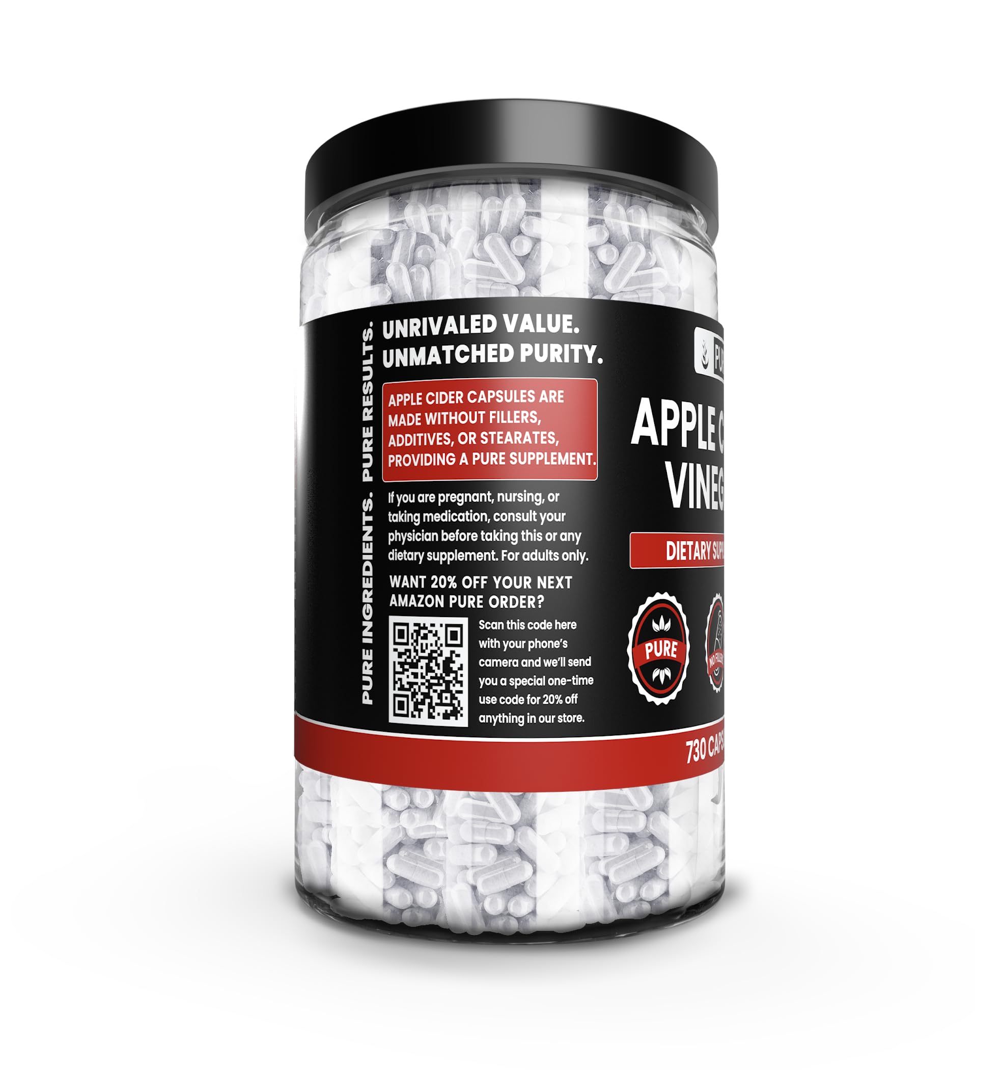 Pure Original Ingredients Apple Cider Vinegar label detail highlighting no additives.