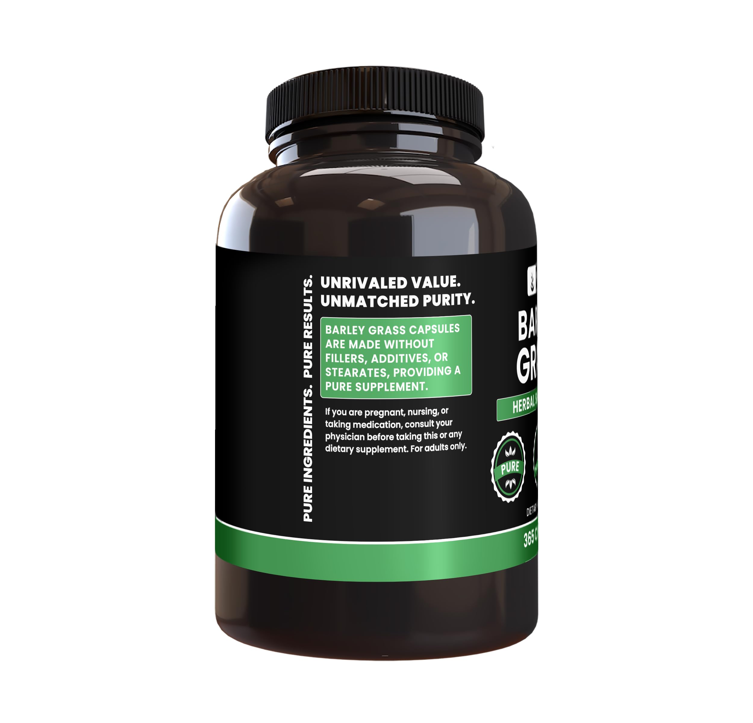 Pure Original Ingredients barley grass packaging from Utah emphasizes domestic production.