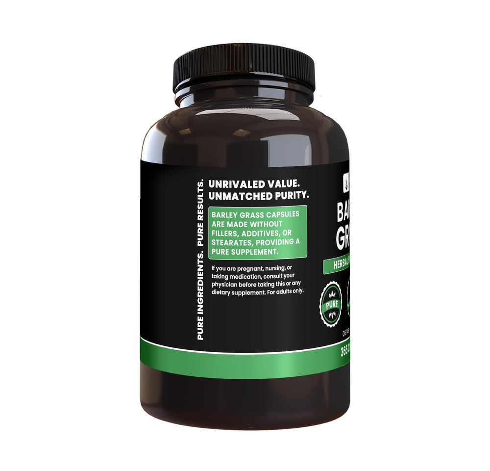 Pure Original Ingredients barley grass packaging from Utah emphasizes domestic production.