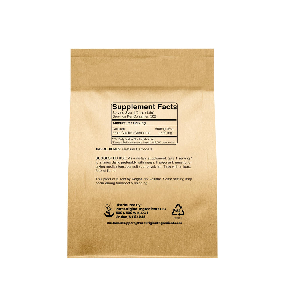 Pure Original Ingredients calcium carbonate powder with scoop, ideal for precise measuring in recipes.