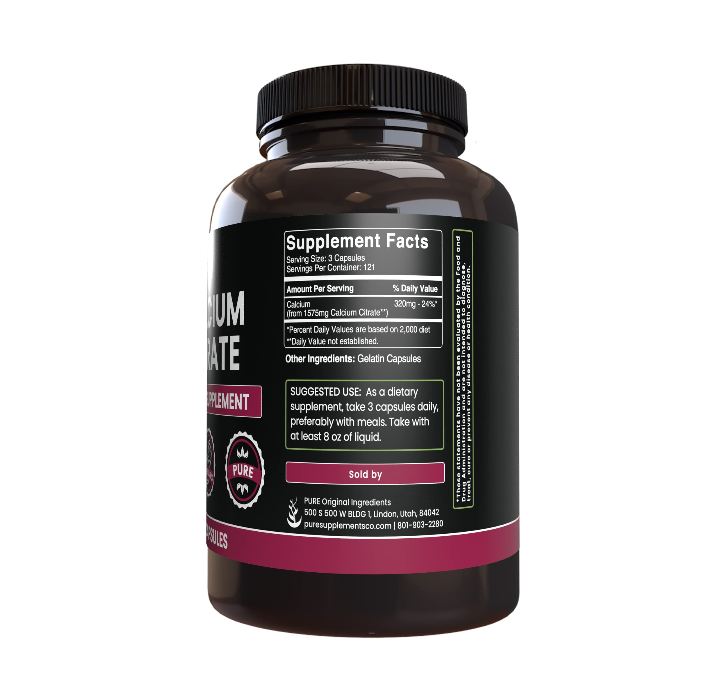Pure Original Calcium Citrate bottle in hand demonstrates easy daily use