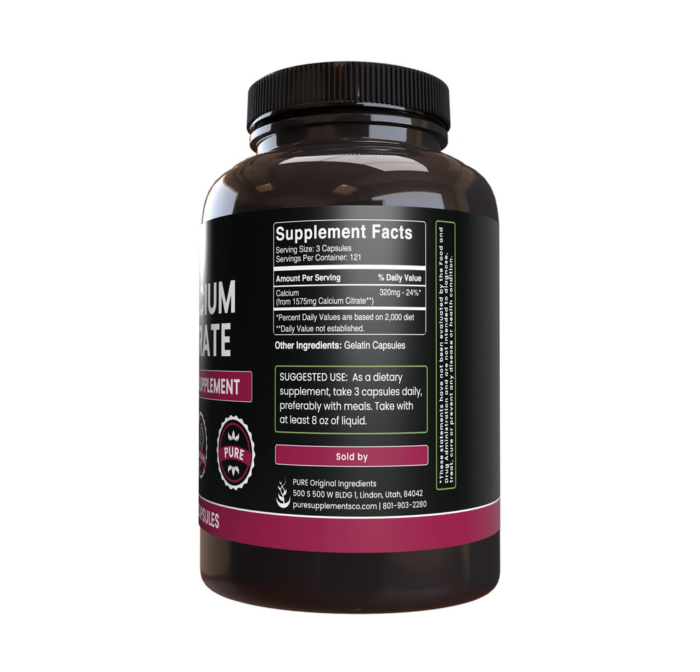 Pure Original Calcium Citrate bottle in hand demonstrates easy daily use