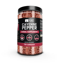 Pure Original Ingredients cayenne pepper bottle with pure capsules for daily wellness.